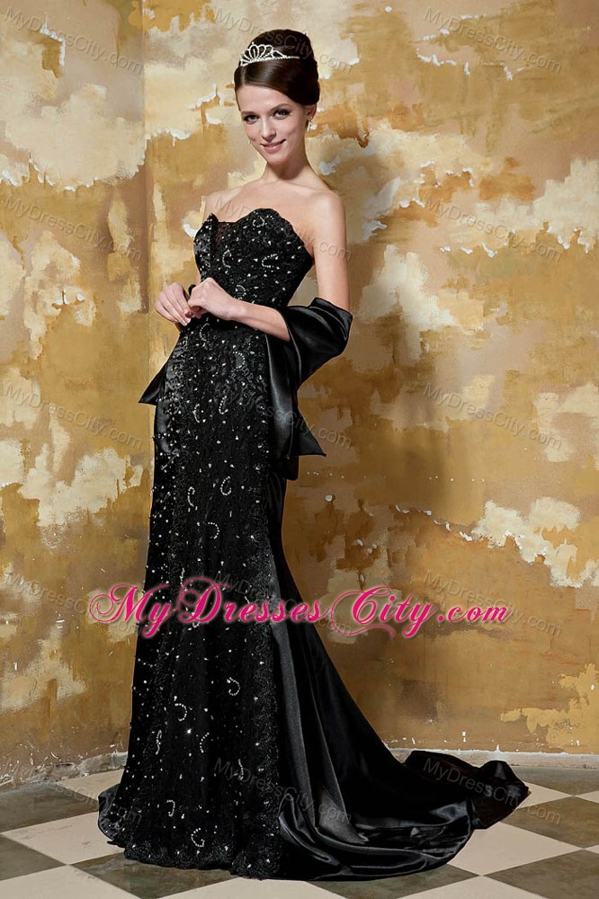 Black Sweetheart Beading Slinky Evening Dress with Train