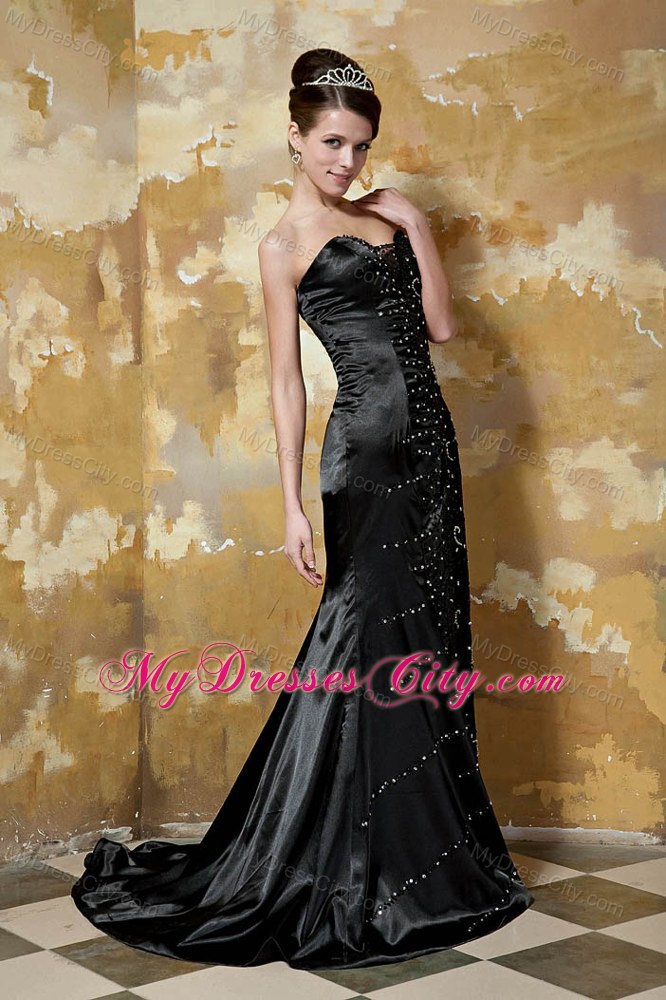 Black Sweetheart Beading Slinky Evening Dress with Train