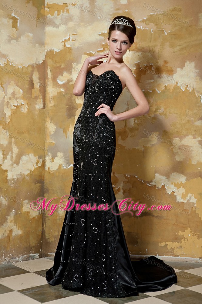 Black Sweetheart Beading Slinky Evening Dress with Train