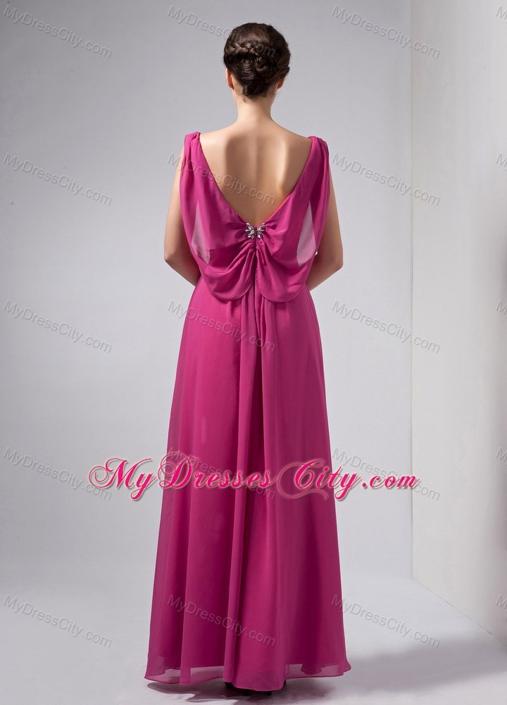 V-neck Beading Ankle-length Chiffon Mother Of The Bride Dress with Chic Back