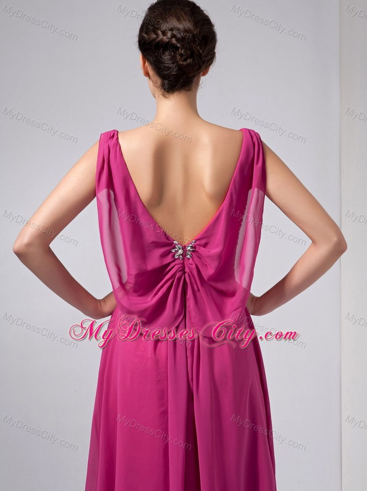 V-neck Beading Ankle-length Chiffon Mother Of The Bride Dress with Chic Back