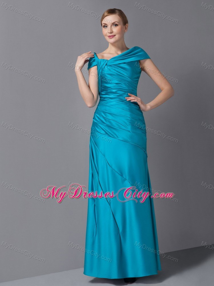 Asymmetrical Neck Ankle-length Ruched Taffeta Mother Of The Bride Dress