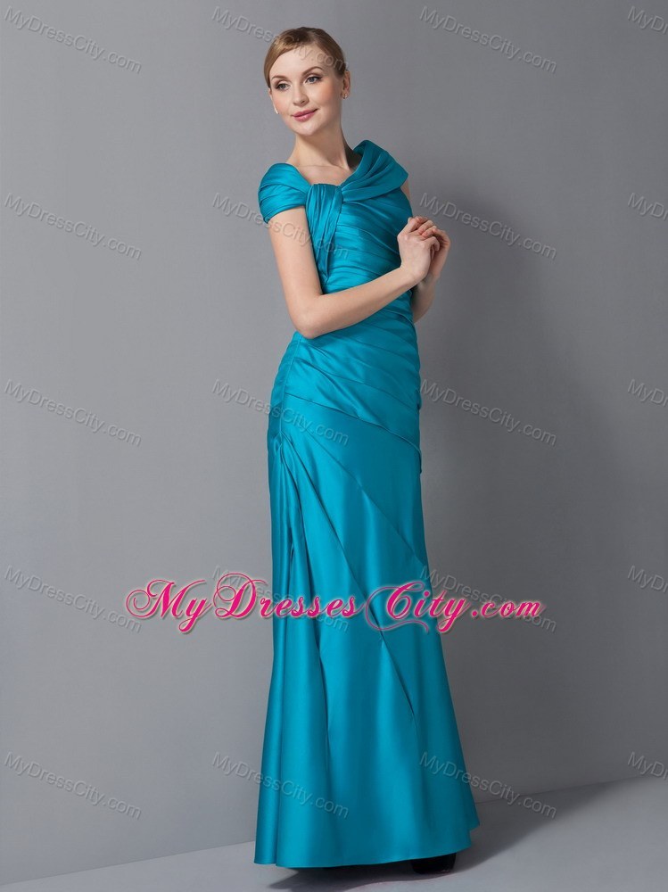 Asymmetrical Neck Ankle-length Ruched Taffeta Mother Of The Bride Dress