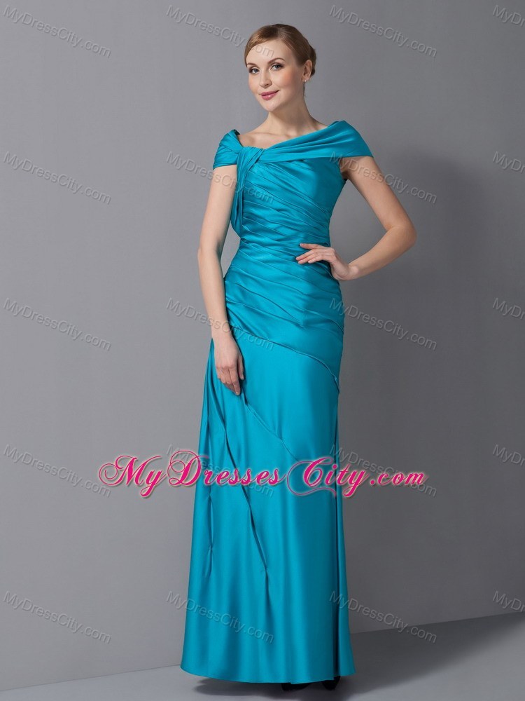 Asymmetrical Neck Ankle-length Ruched Taffeta Mother Of The Bride Dress