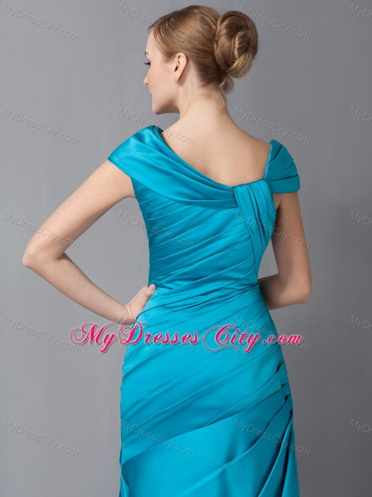 Asymmetrical Neck Ankle-length Ruched Taffeta Mother Of The Bride Dress