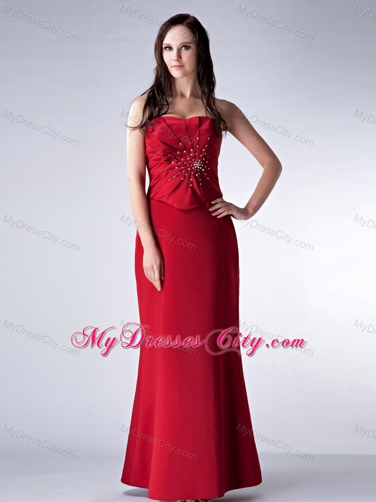 Sweetheart Beading Pleats Floor-length Red Satin Mother of the Bride Dress