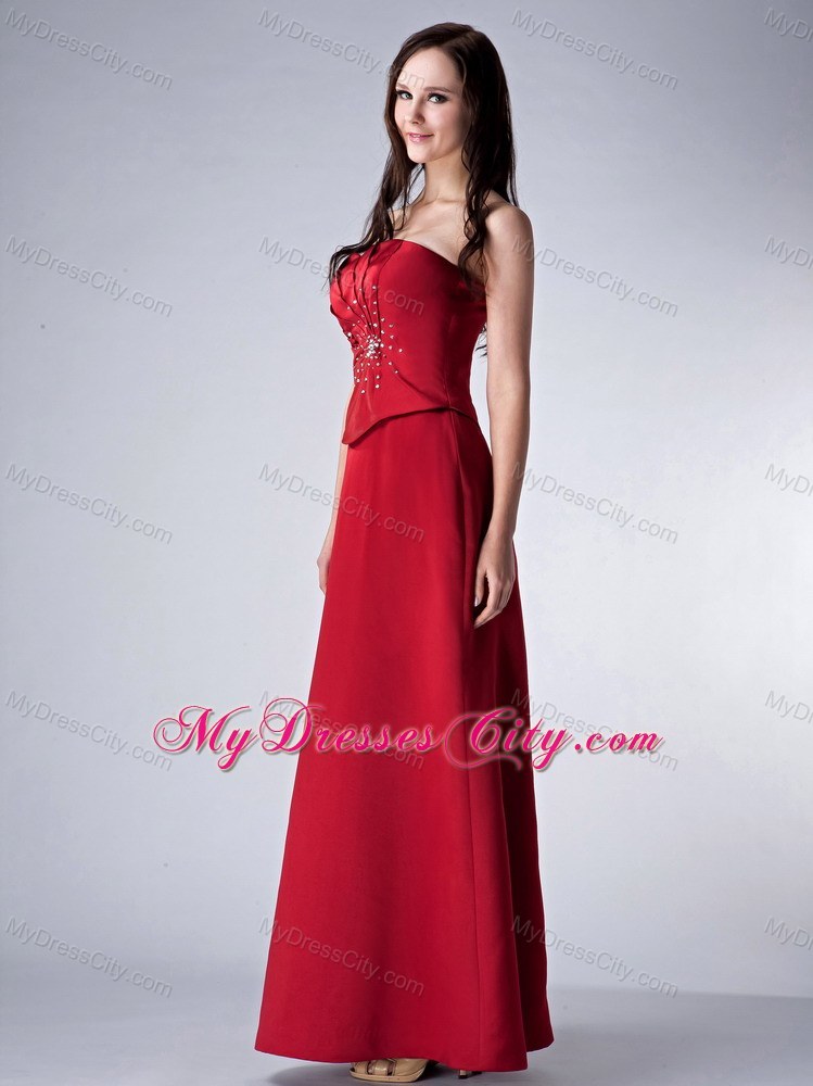 Sweetheart Beading Pleats Floor-length Red Satin Mother of the Bride Dress