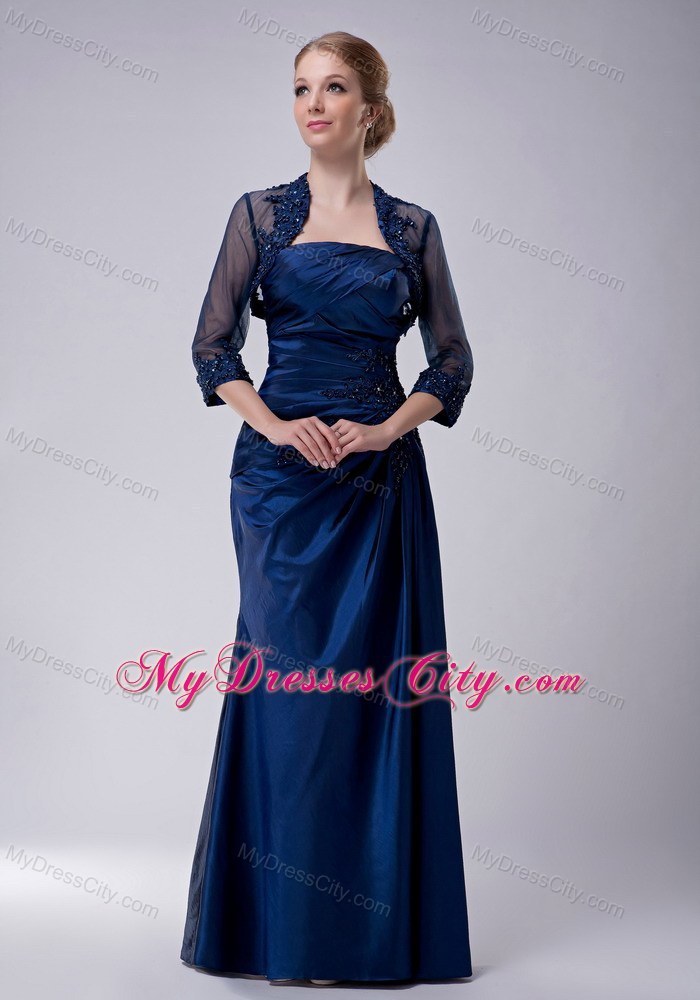 Appliques Strapless Floor-length Taffeta Jacket Mother Of The Bride Dress