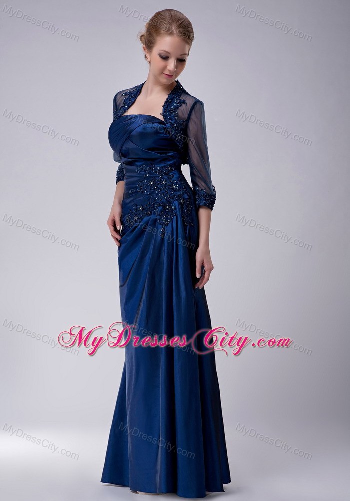 Appliques Strapless Floor-length Taffeta Jacket Mother Of The Bride Dress