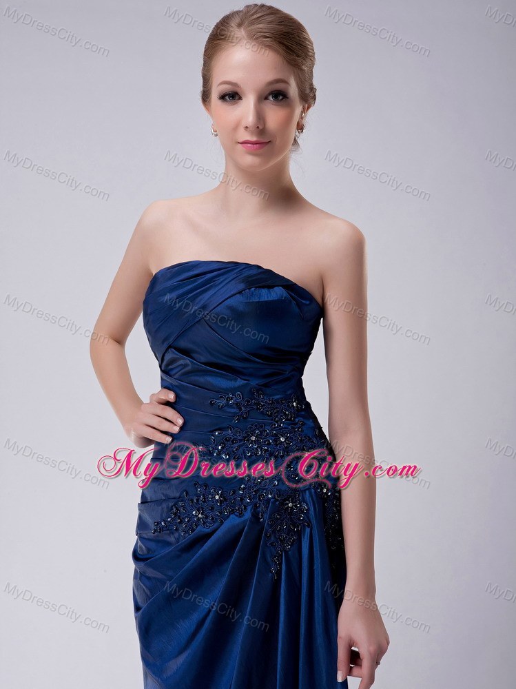 Appliques Strapless Floor-length Taffeta Jacket Mother Of The Bride Dress