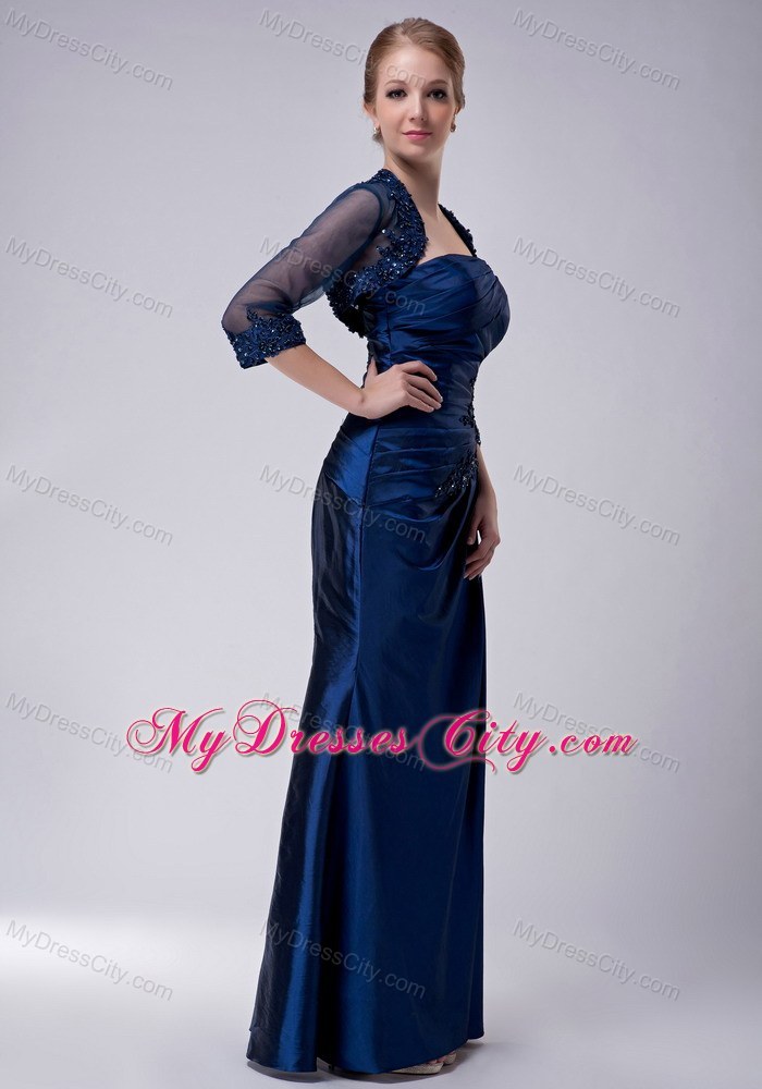 Appliques Strapless Floor-length Taffeta Jacket Mother Of The Bride Dress