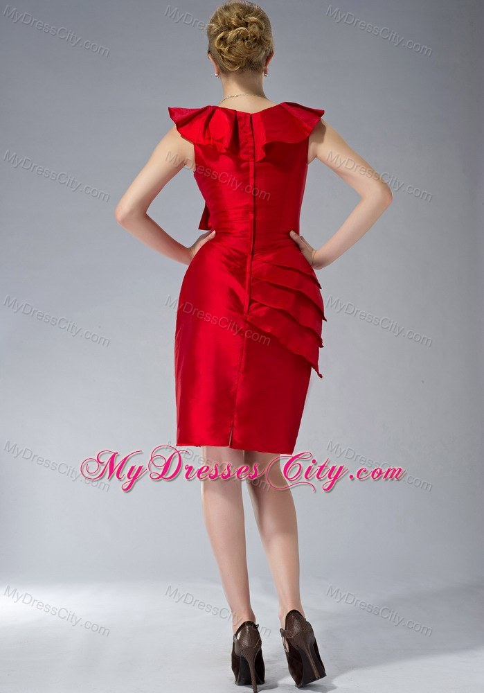 Mini-length V-neck Ruche Zipper Up Back Red Mother of the Groom Dress