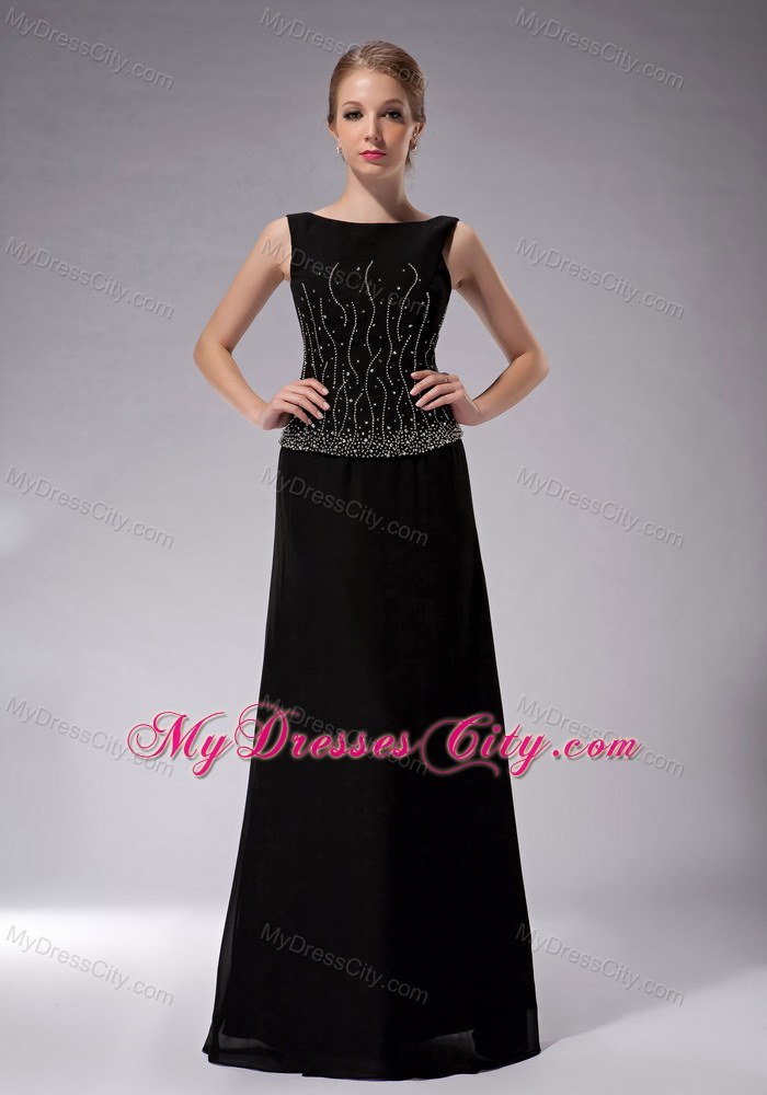 Black Bateau Neck Beading Chiffon Floor-length Mother Dress with Jacket