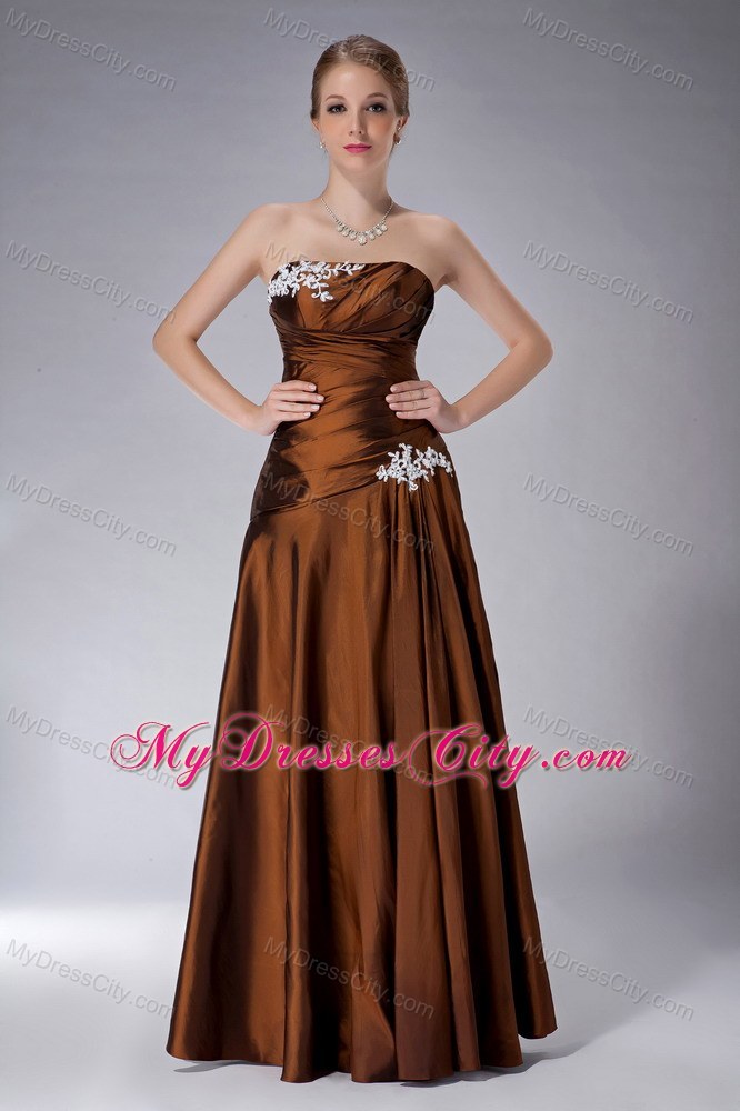 Appliques Strapless Floor-length Jacket Brown Mother Of The Bride Dress