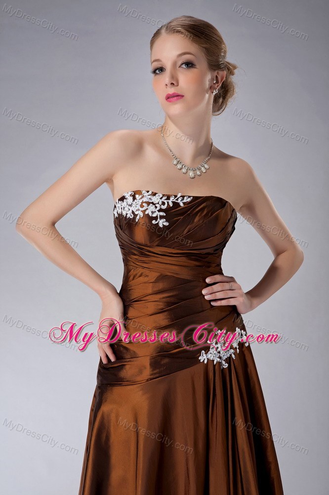 Appliques Strapless Floor-length Jacket Brown Mother Of The Bride Dress