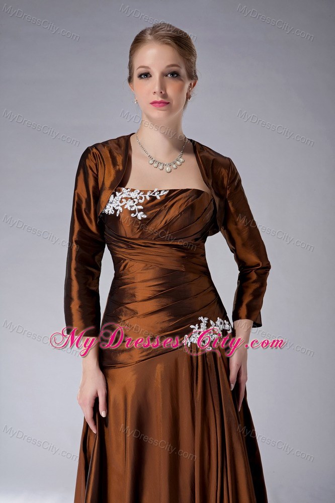 Appliques Strapless Floor-length Jacket Brown Mother Of The Bride Dress