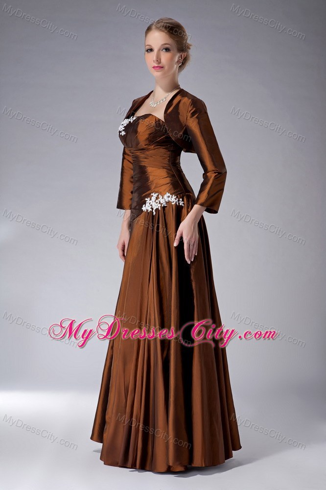 Appliques Strapless Floor-length Jacket Brown Mother Of The Bride Dress