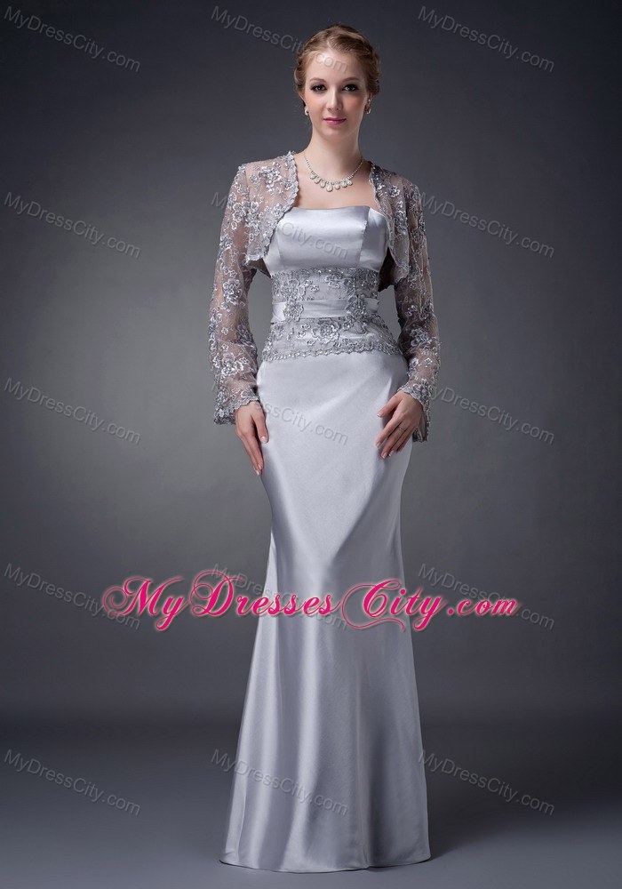 Strapless Appliques Floor-length Satin Wedding Outfits for Brides Mother