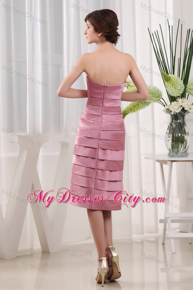 Layeres Pink Sweetheart Tea-length Mother Of The Bride Dress with Shawl