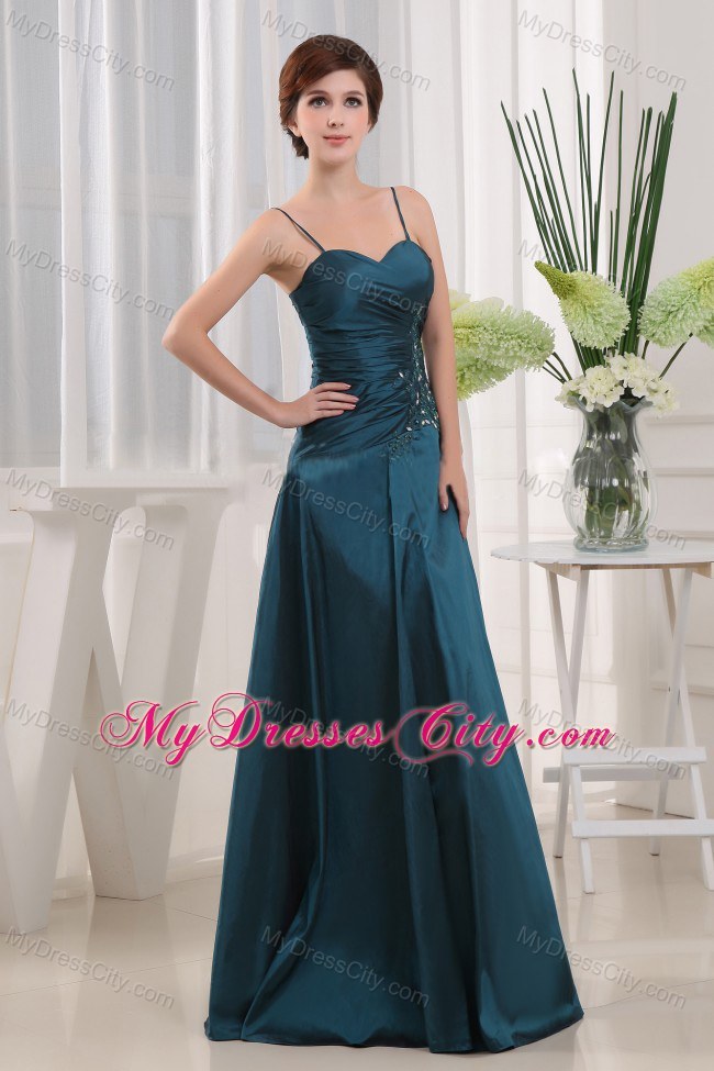 Appliques Straps Taffeta Teal Floor-length Jacket Mother Bride Dress