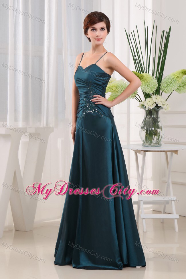 Appliques Straps Taffeta Teal Floor-length Jacket Mother Bride Dress