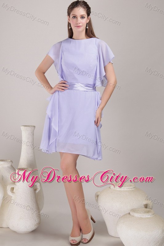 Bateau Neck Sash Butterfly Sleeves Chiffon Mother Of The Bride Dress