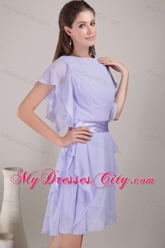 Bateau Neck Sash Butterfly Sleeves Chiffon Mother Of The Bride Dress