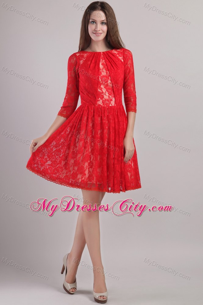 Lace Bateau Neck Embroidery Half Sleeves Mother Of The Bride Dress