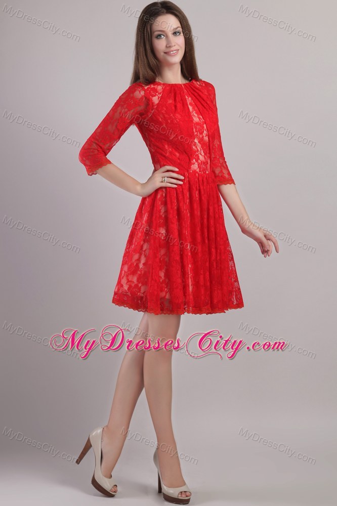 Lace Bateau Neck Embroidery Half Sleeves Mother Of The Bride Dress