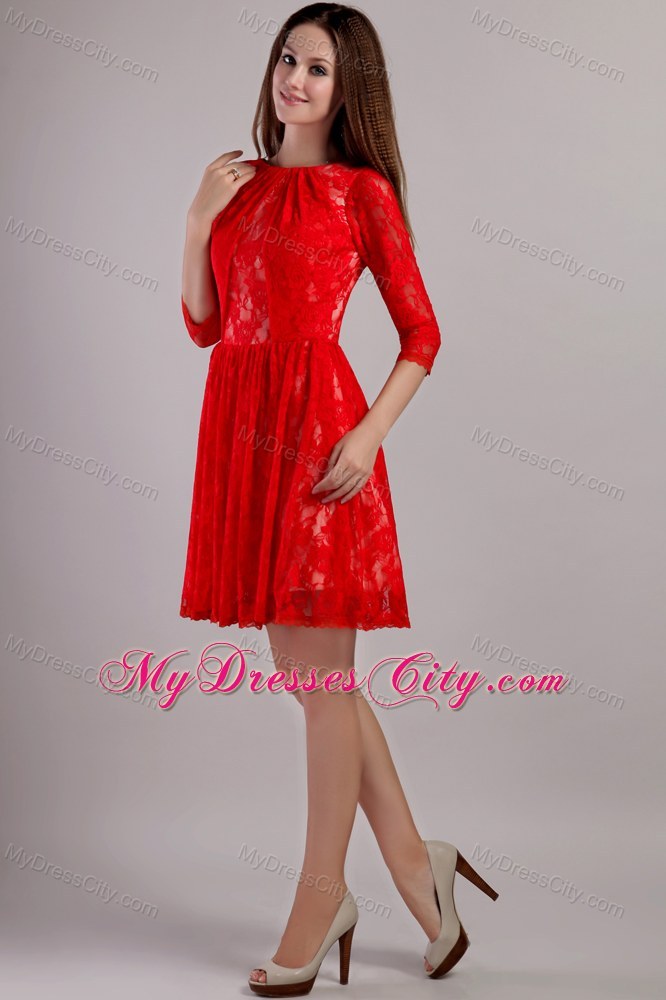 Lace Bateau Neck Embroidery Half Sleeves Mother Of The Bride Dress