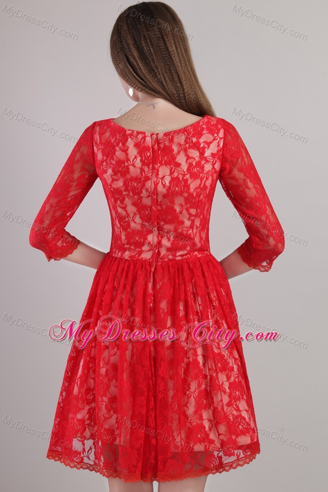 Lace Bateau Neck Embroidery Half Sleeves Mother Of The Bride Dress