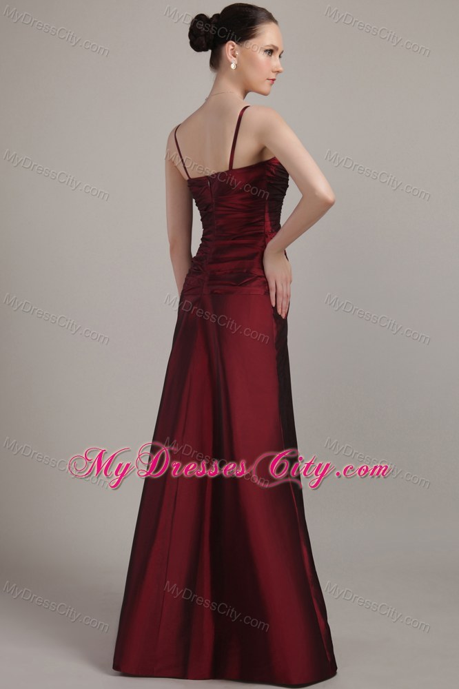 Long Spaghetti Strap Beading and Ruching Mother of the Bride Dress