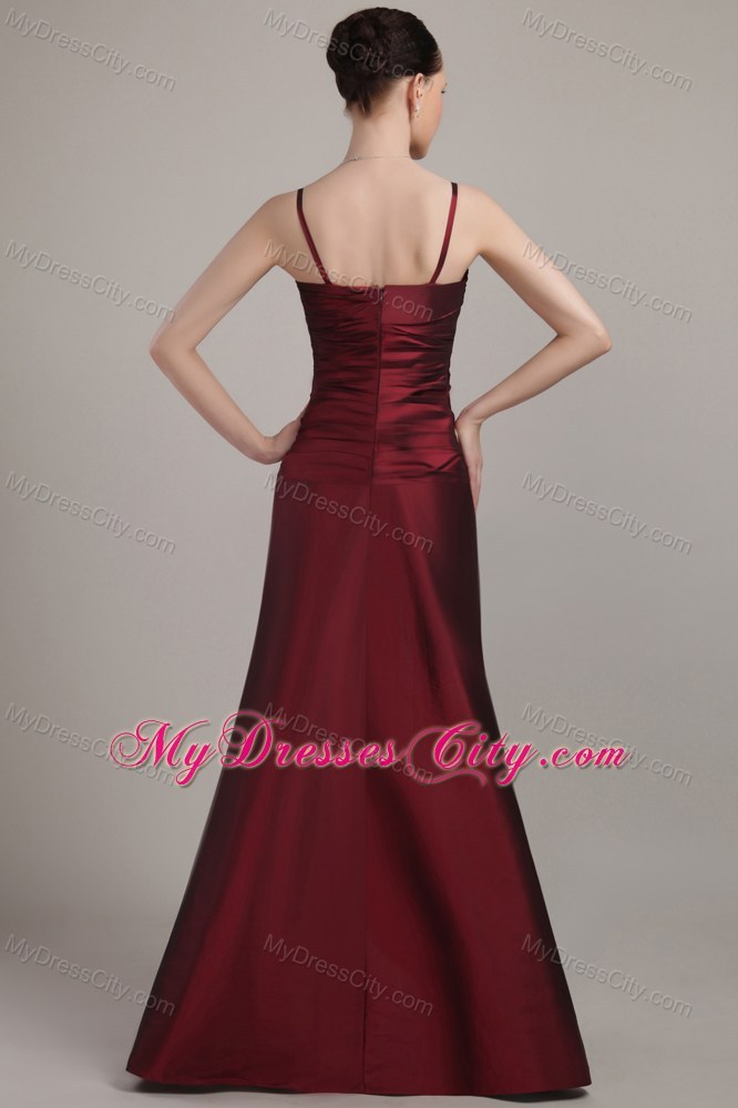 Long Spaghetti Strap Beading and Ruching Mother of the Bride Dress