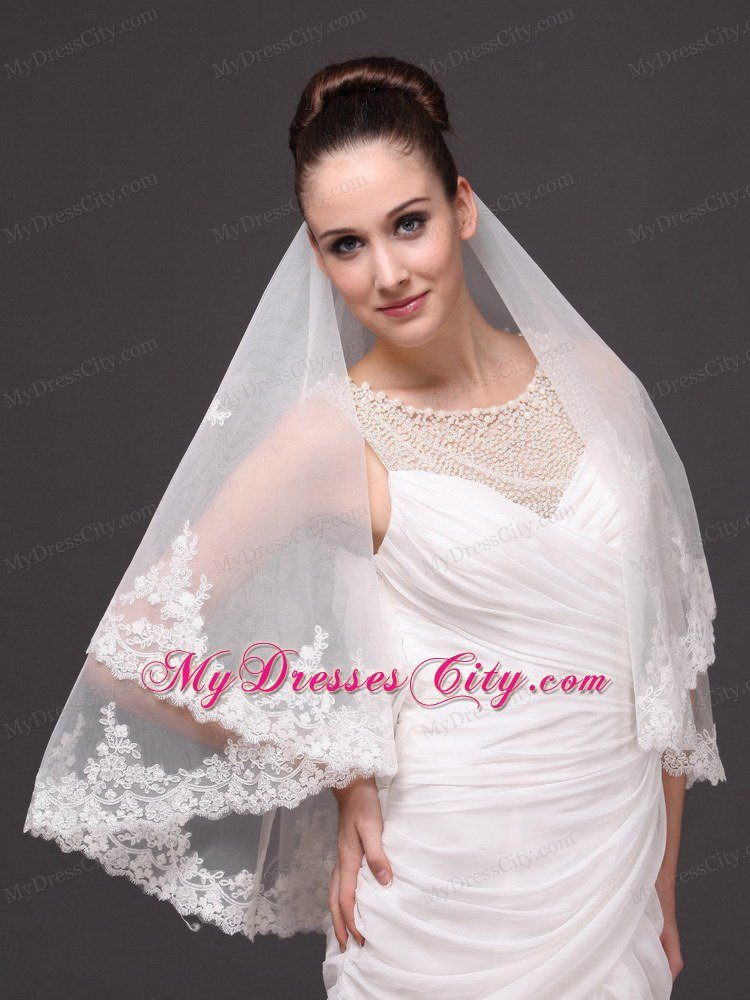 Two-tier Tulle With Appliques Elbow Length Veil