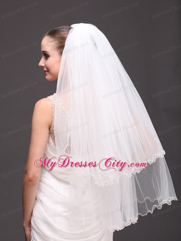 Two-tier Tulle White Ribbon Edge For Bridal Veil