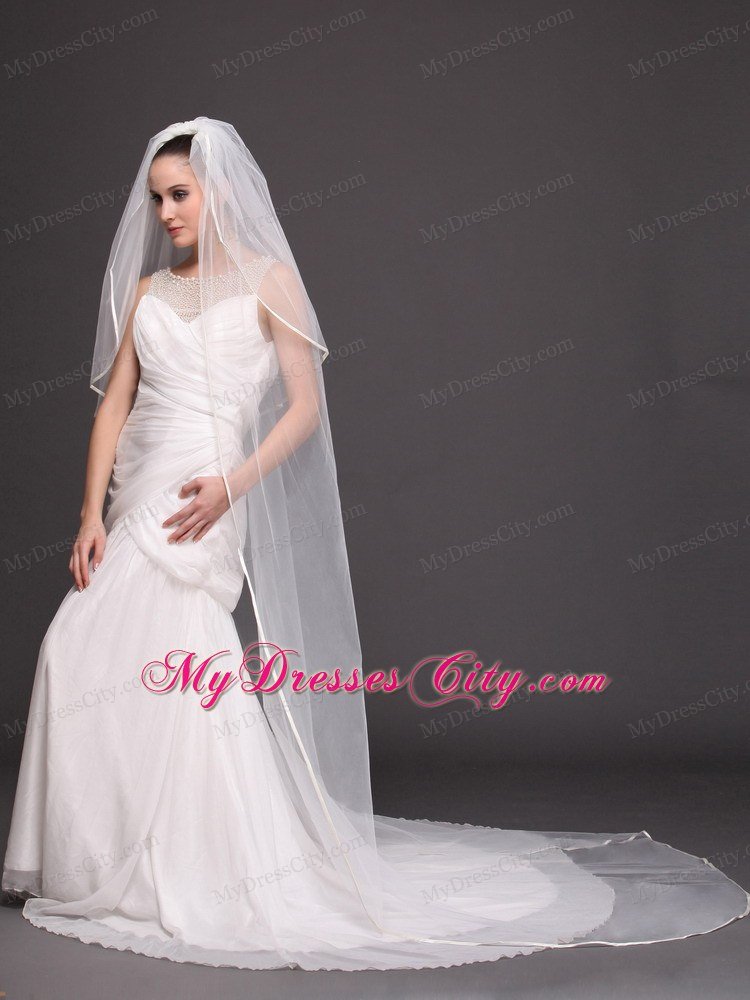 Two-tier Tulle White Chapel-length Bridal Veils