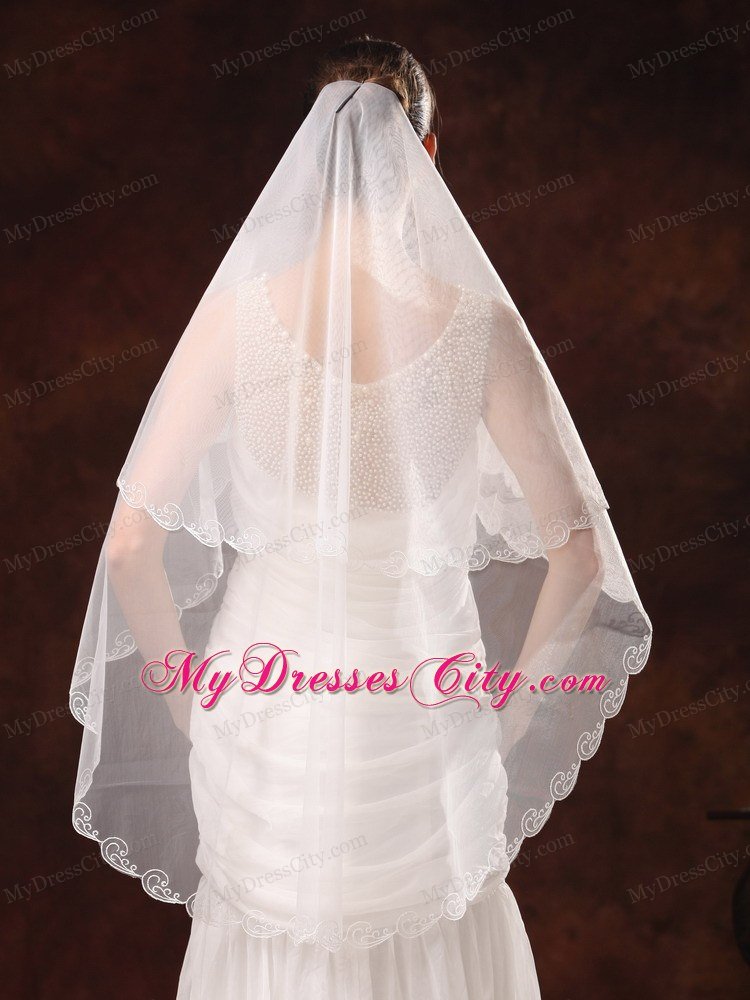 Two-tier Tulle With Embroidery For Graceful Wedding