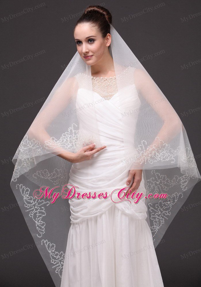 Beading Classic Tulle Bridal Veil For Wedding