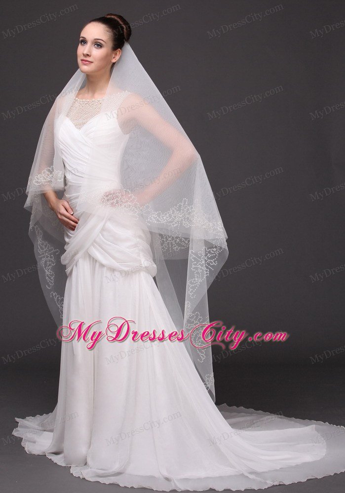 Beading Classic Tulle Bridal Veil For Wedding