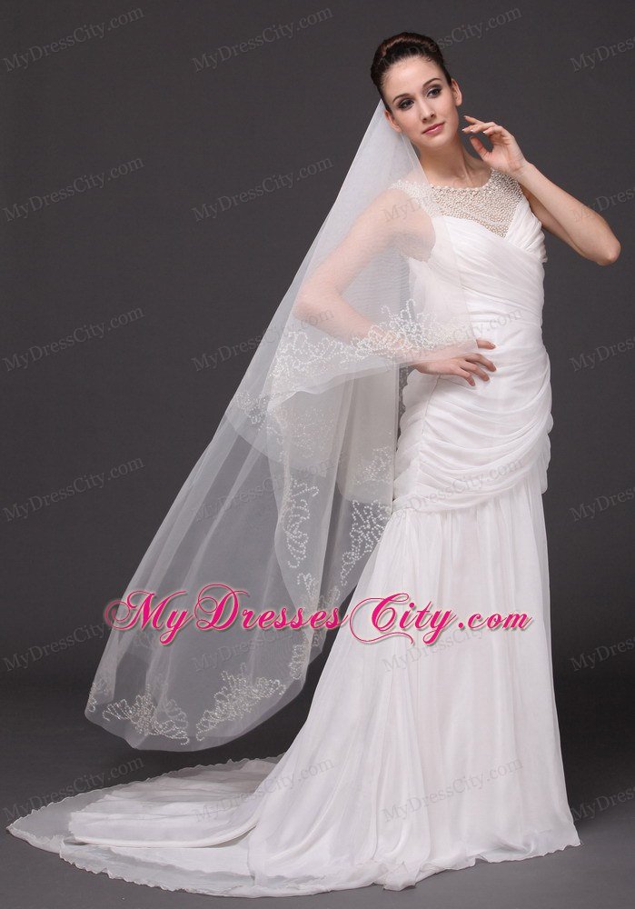 Beading Classic Tulle Bridal Veil For Wedding