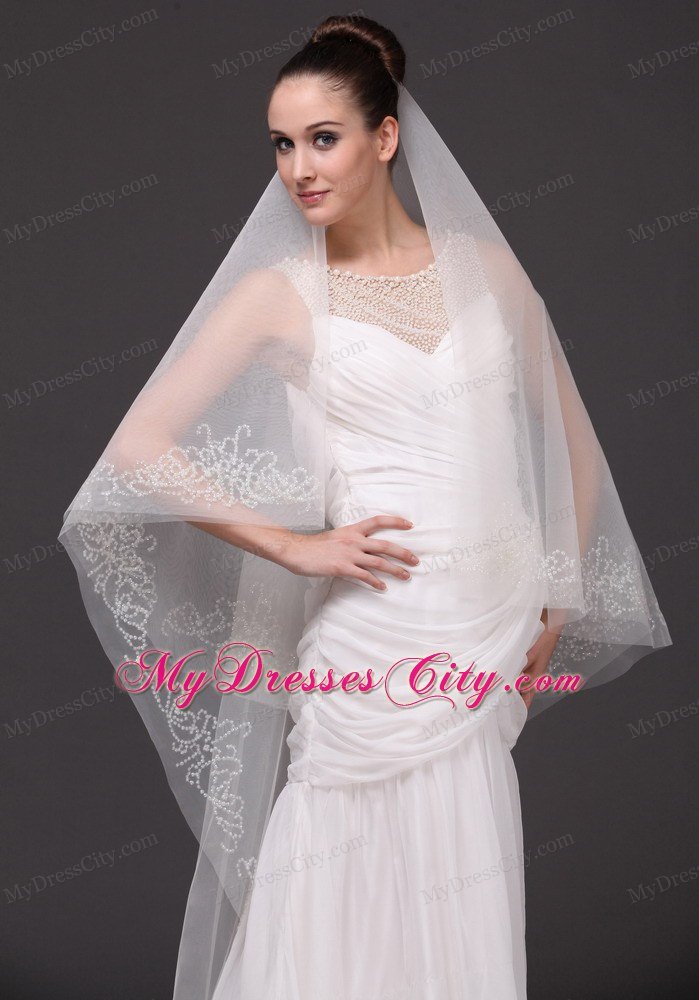 Beading Classic Tulle Bridal Veil For Wedding