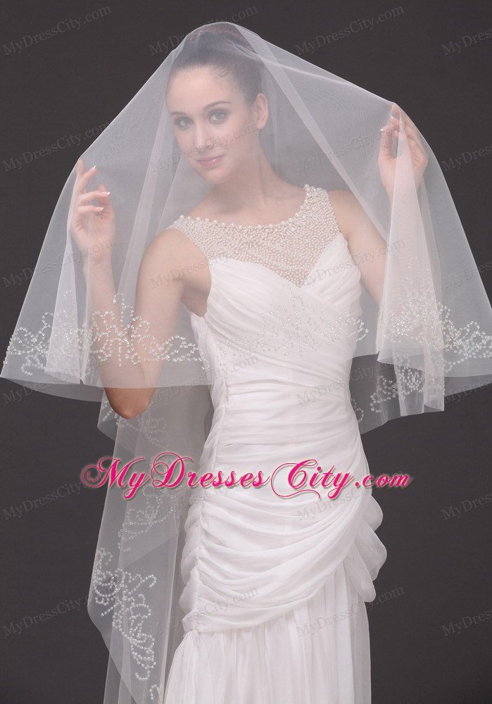 Beading Classic Tulle Bridal Veil For Wedding