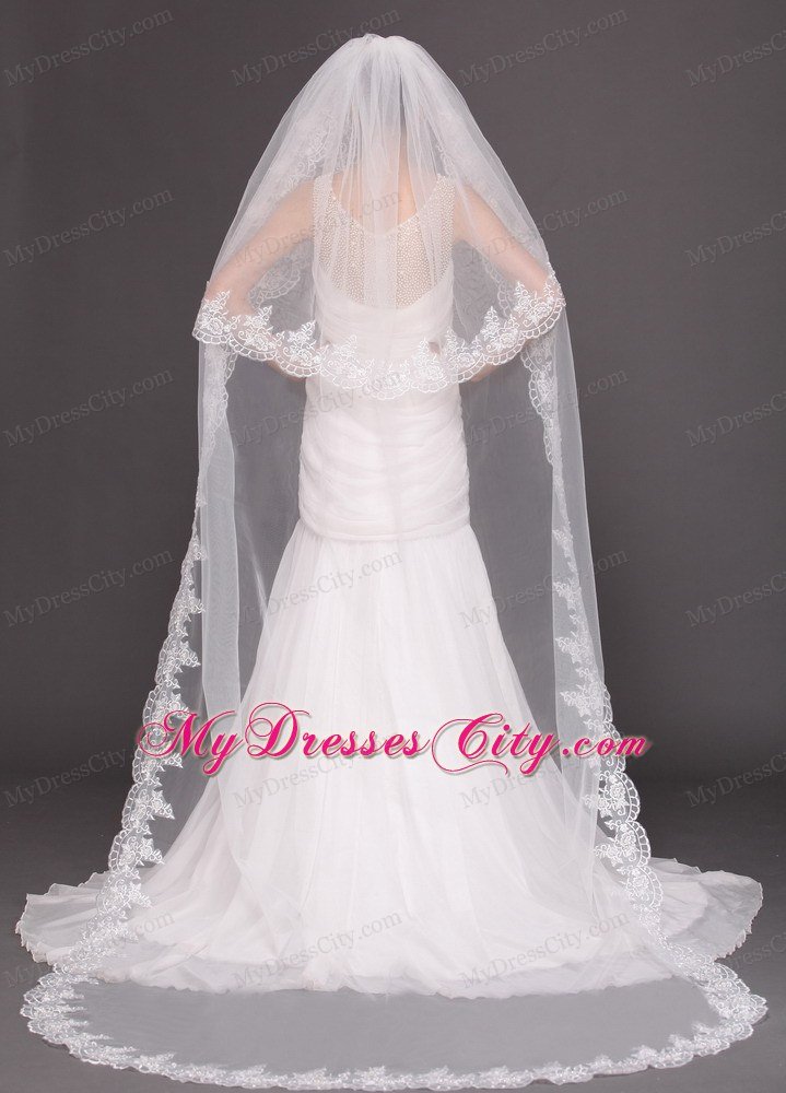 Bridal Veils For Wedding With Two-tier Lace