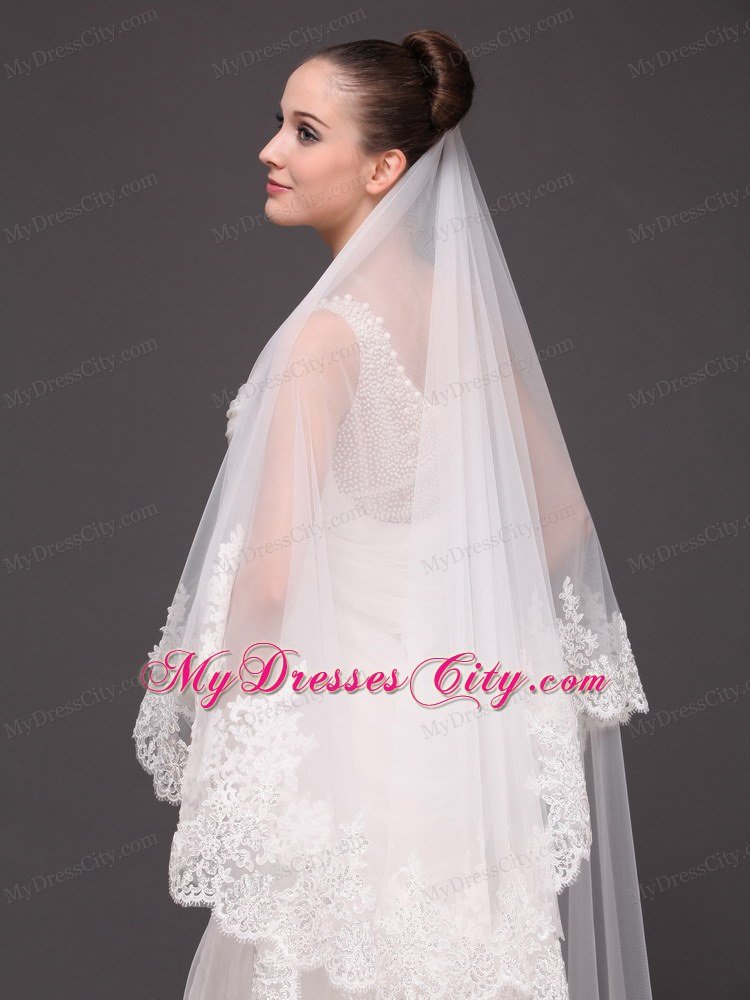 Beautiful Two-tier Cathedral Wedding Veil With Lace Applique Edge