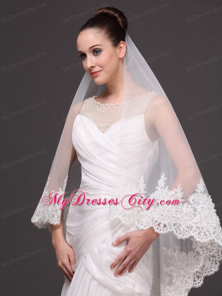 Beautiful Two-tier Cathedral Wedding Veil With Lace Applique Edge