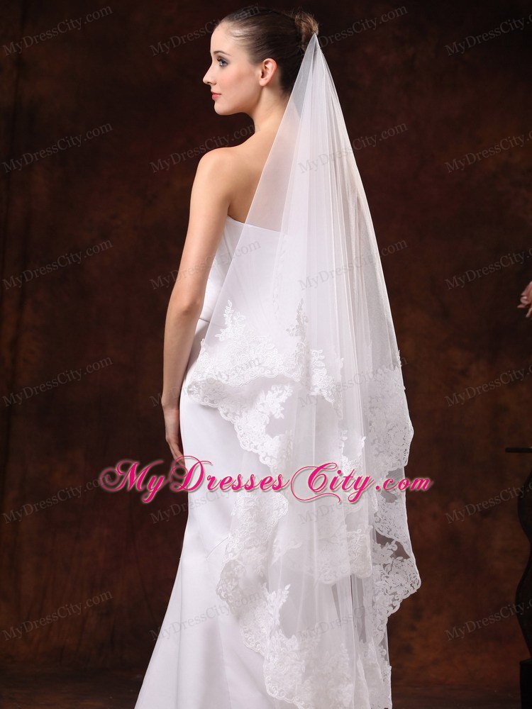 Tulle With Lace Applique Edge Graceful Wedding Veil