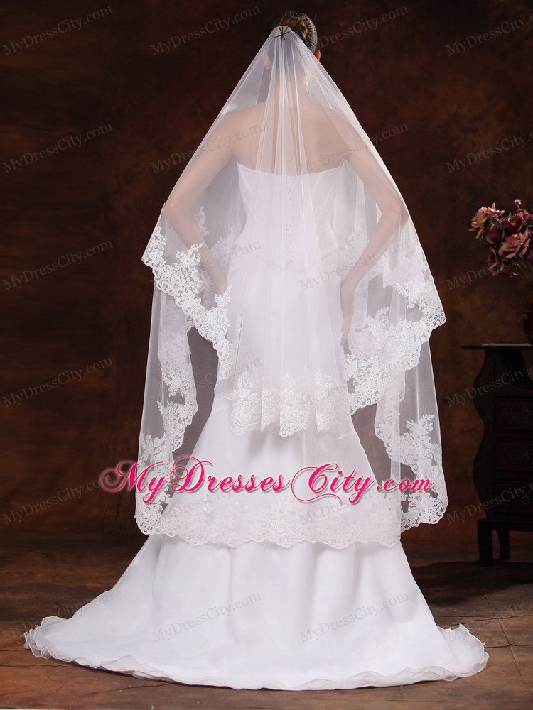 Tulle With Lace Applique Edge Graceful Wedding Veil