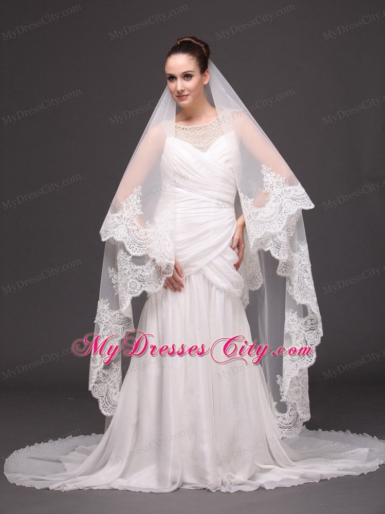 Lace Appliques One-tier Cathedral Tulle Popular Wedding Veil