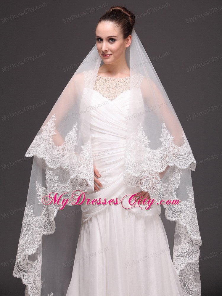 Lace Appliques One-tier Cathedral Tulle Popular Wedding Veil