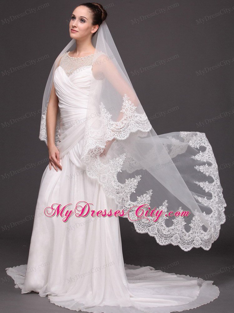 Lace Appliques One-tier Cathedral Tulle Popular Wedding Veil